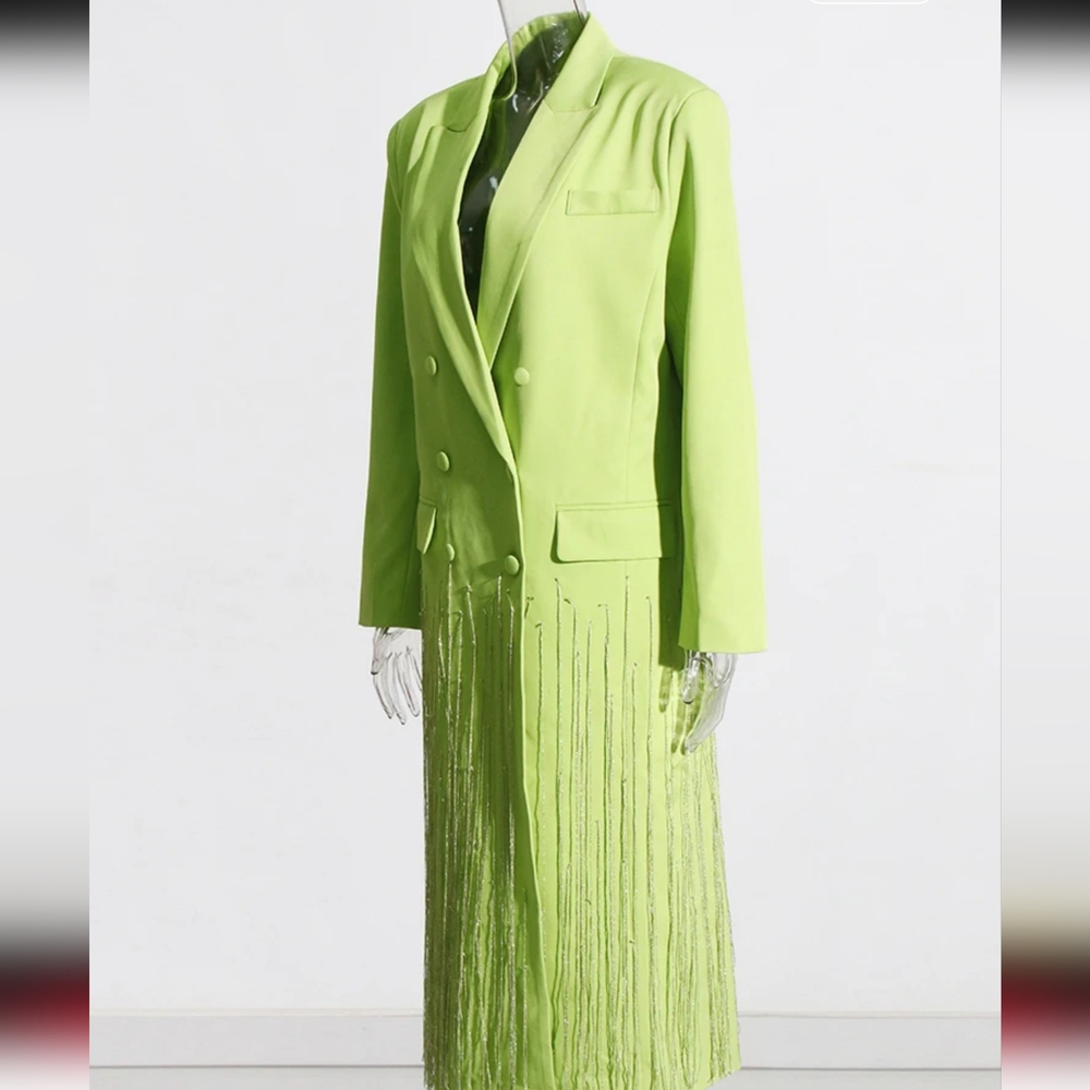 Patchwork Tassel Jackets For Women Notched Collar Long Sleeve High Waist - Picture 5 of 8